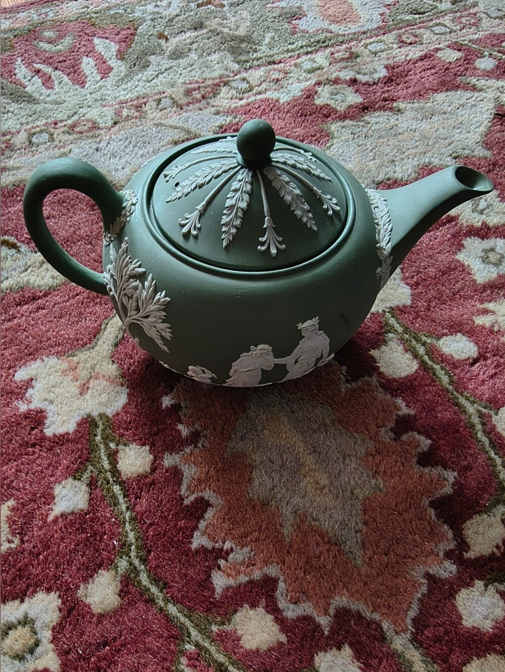Vintage Wedgwood Jasperwear Green And White Teapot